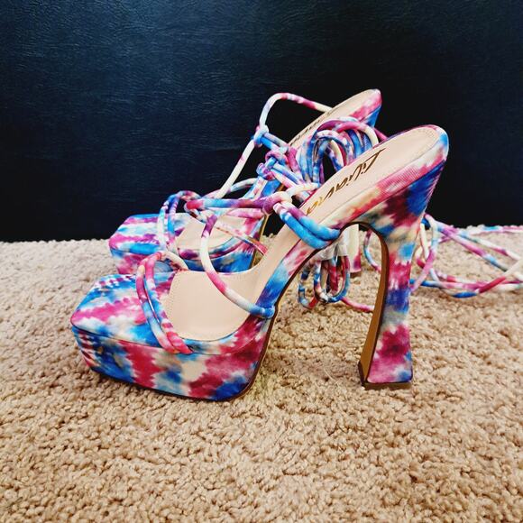 Liliana Johana Tie Dye Platform Wrap-Around Ankle High Heels Prom Homecoming 8 - Picture 8 of 10